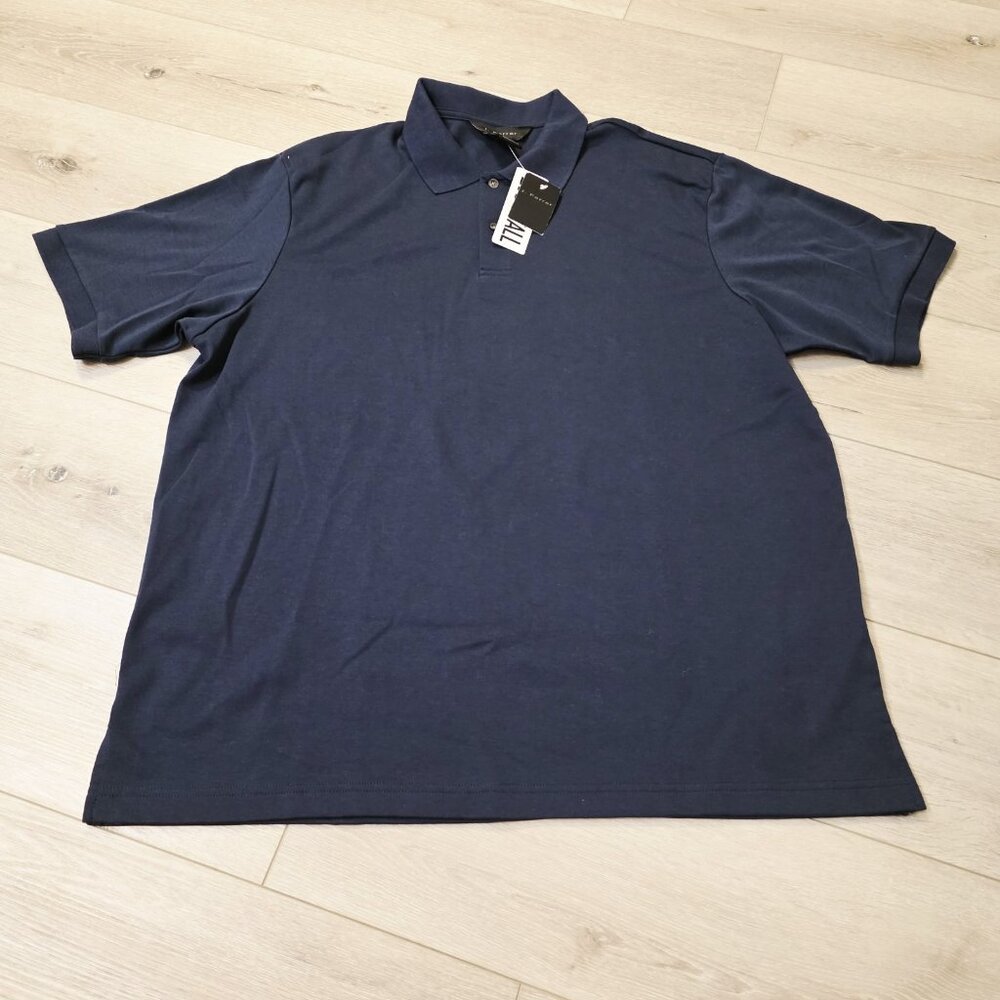 J FERRAR Polo Shirt Men 2XLT Blue Pima Cotton Short Sleeve XLT Tall Preppy Golf